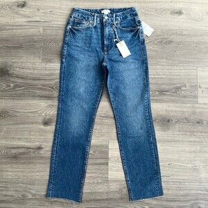NWT Good American Good Classic Jeans Slim Straight Raw Hem Blue940 Size 4 / 27